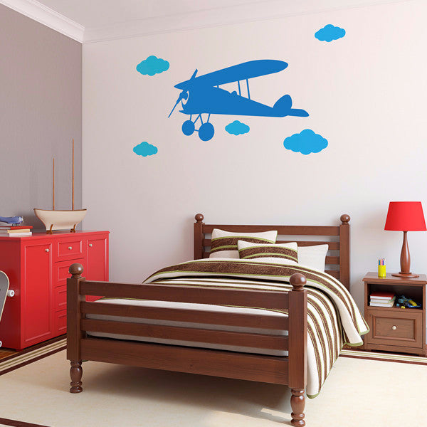 Airplane with Clouds Set - Wall Decal